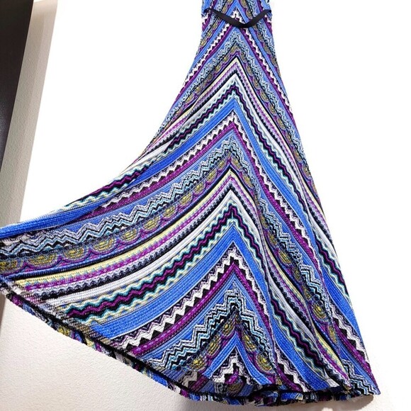 CACHE Plisse Point Stripe Geometric Print Cami Maxi Dress Boho Cobalt Blue Small - Picture 11 of 11
